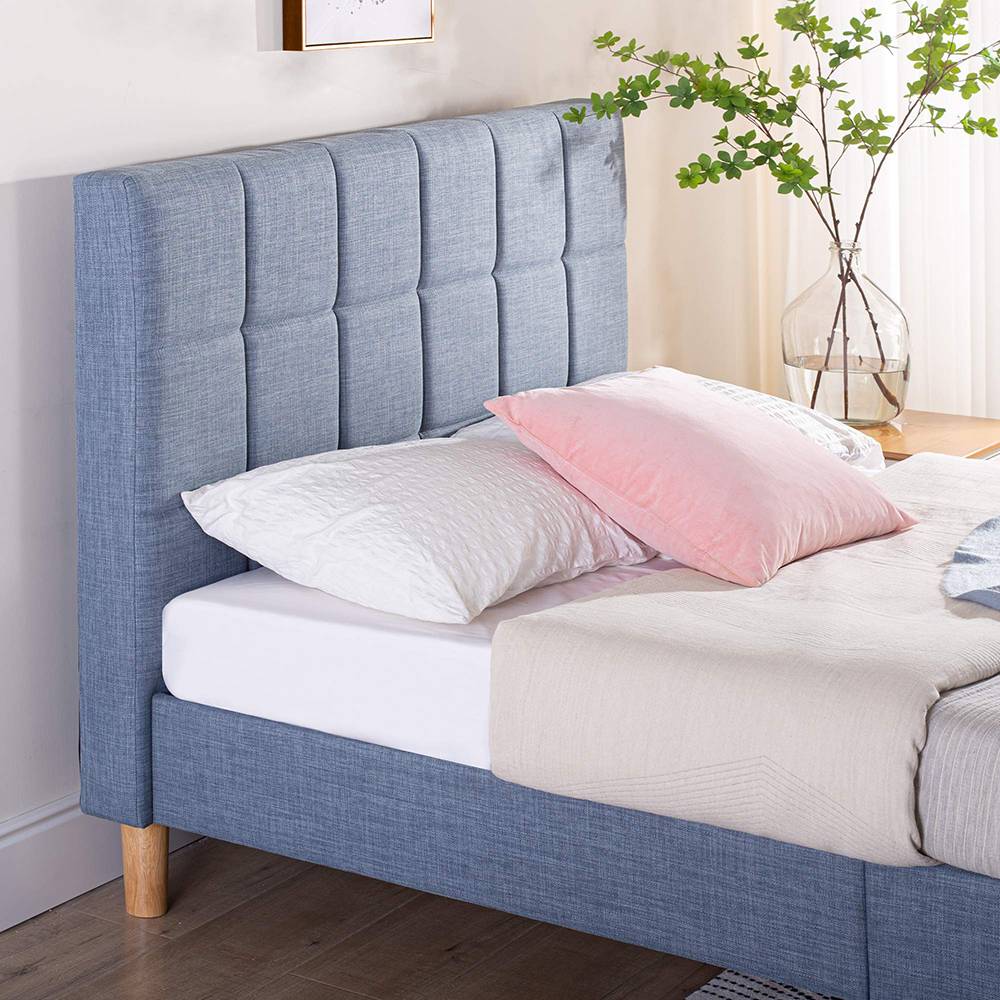 Easy Assembly Woven Fabric Upholstery Sky Blue Platform Bed Frame