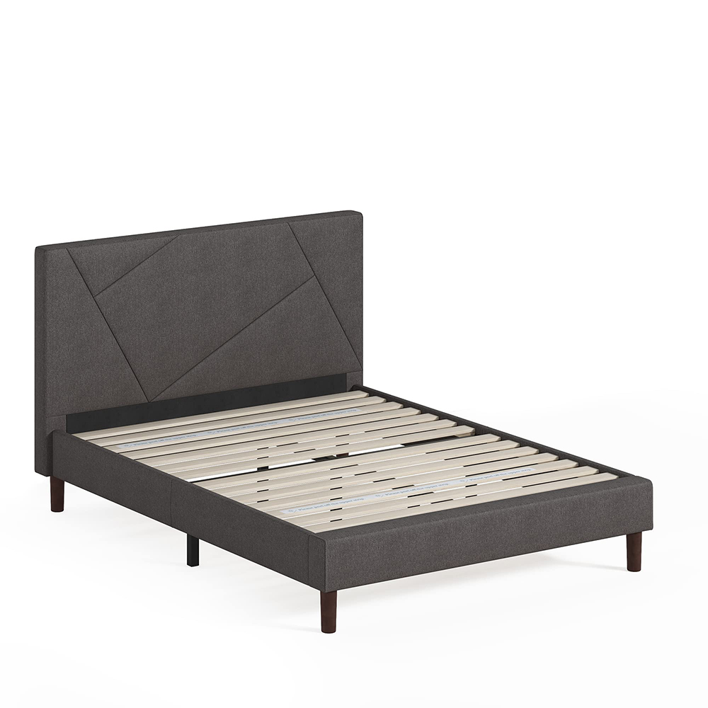 Grey Color Stylish Design Upholstered Platform Bed Frame