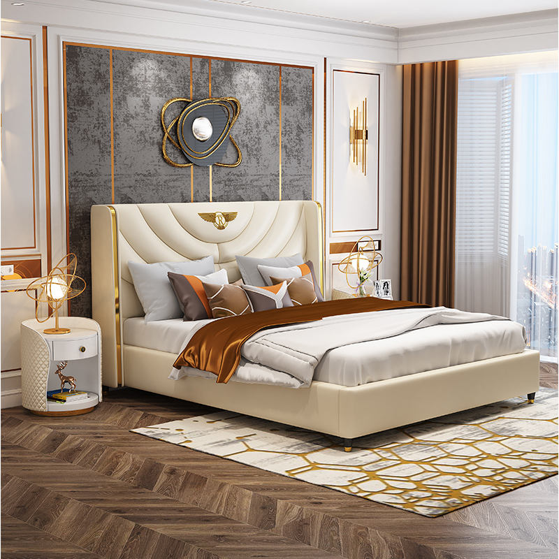 2022 New Postmodern Italian Light Luxury Simple Genuine Leather King size beds