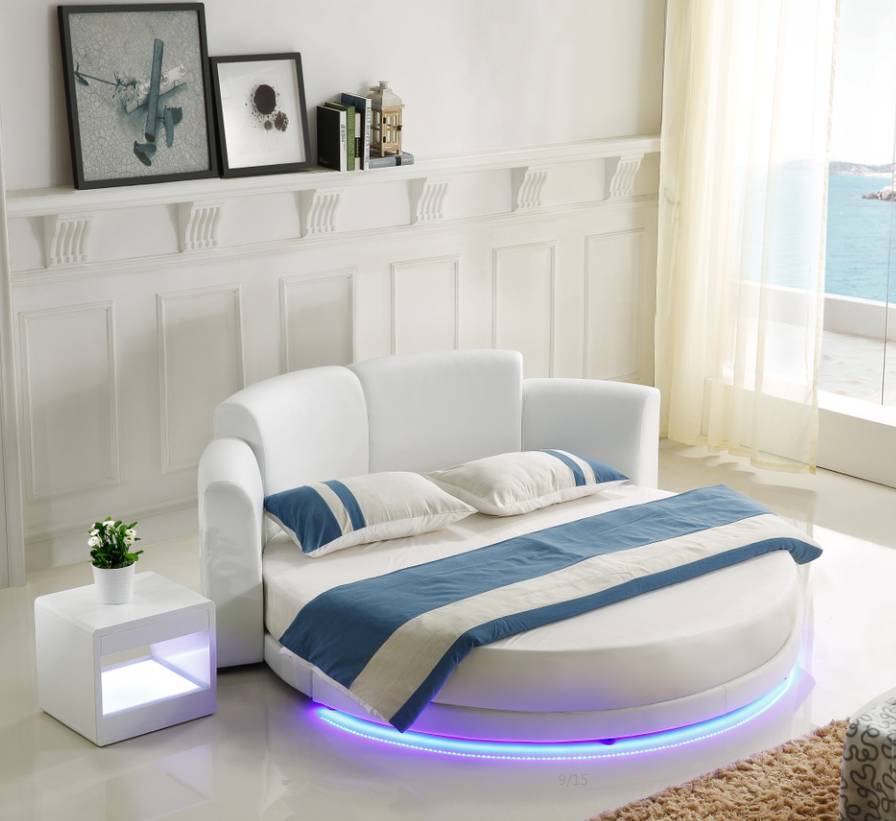 Modern luxury leather bed led circle round hotel bed smart up holstered beds