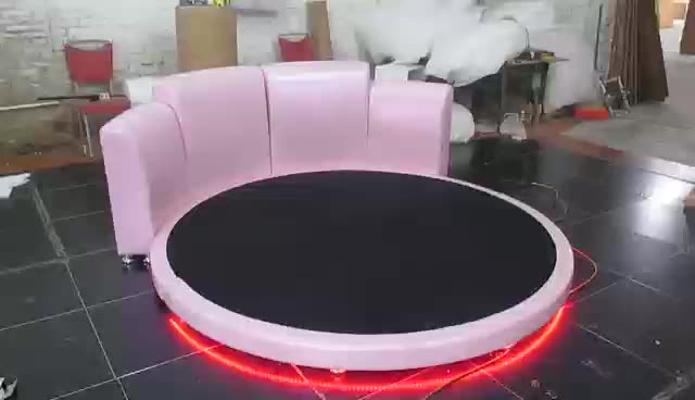 Modern luxury leather bed led circle round hotel bed smart up holstered beds