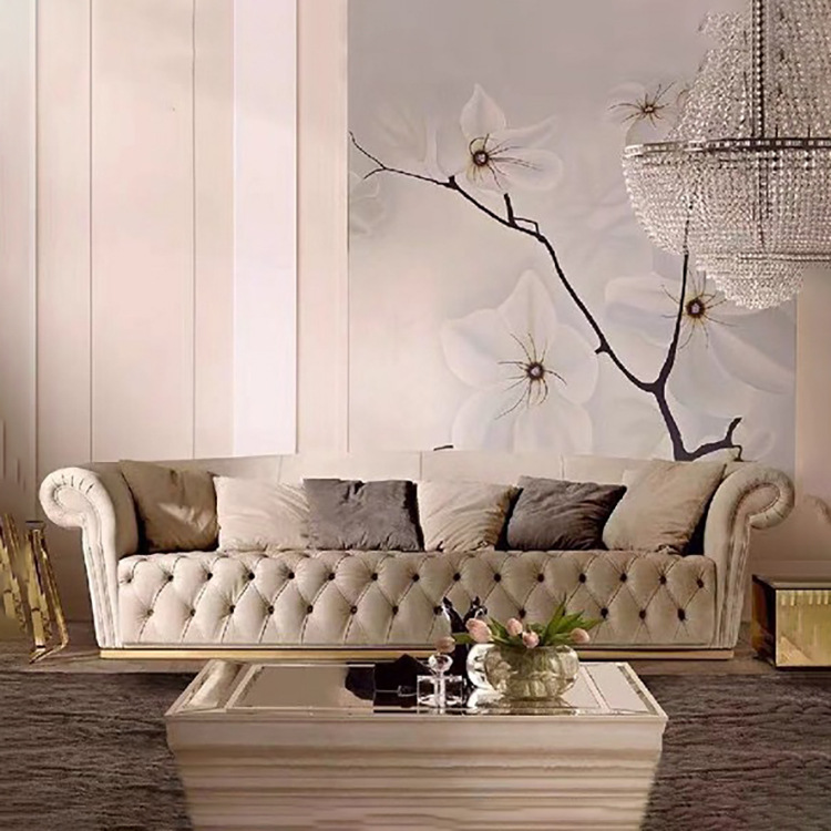 Custom American-style modern minimalist solid wood leather sofa