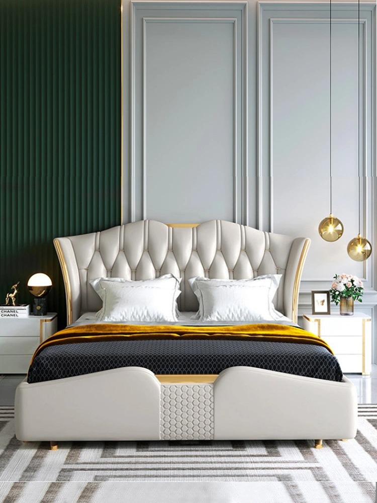  Cotton Upholstered Bed Double Full Queen King Size Luxury Bedroom Furniture