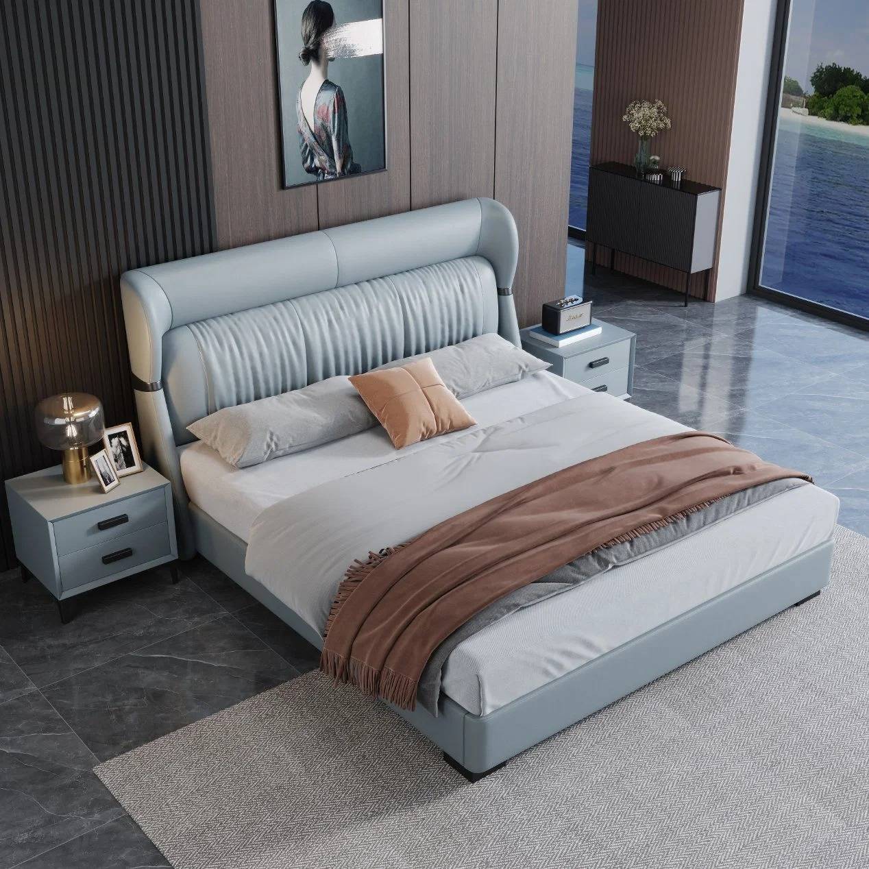 King Size Bed Hotel Leather Storage Double Luxury up-Holstered Beds