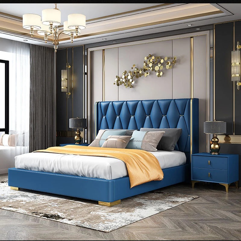 Leather Storage Bedroom Furniture Set Double up-Holstered Beds