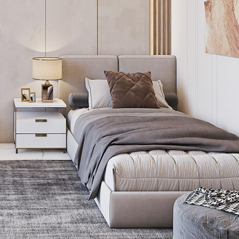 White linen headboard minimum design double bed