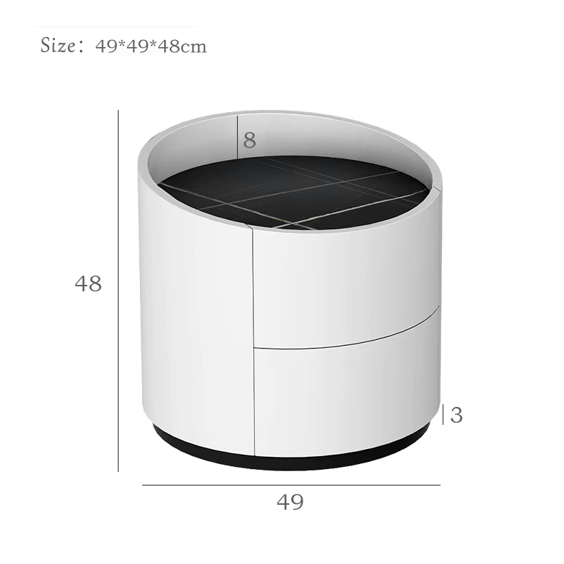 Round White Black Top Marble Modern Nightstand for Bedroom Luxury in Furniture