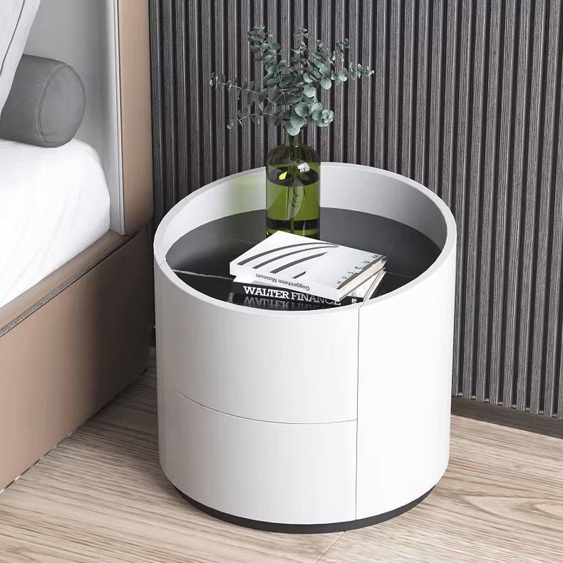Round White Black Top Marble Modern Nightstand for Bedroom Luxury in Furniture