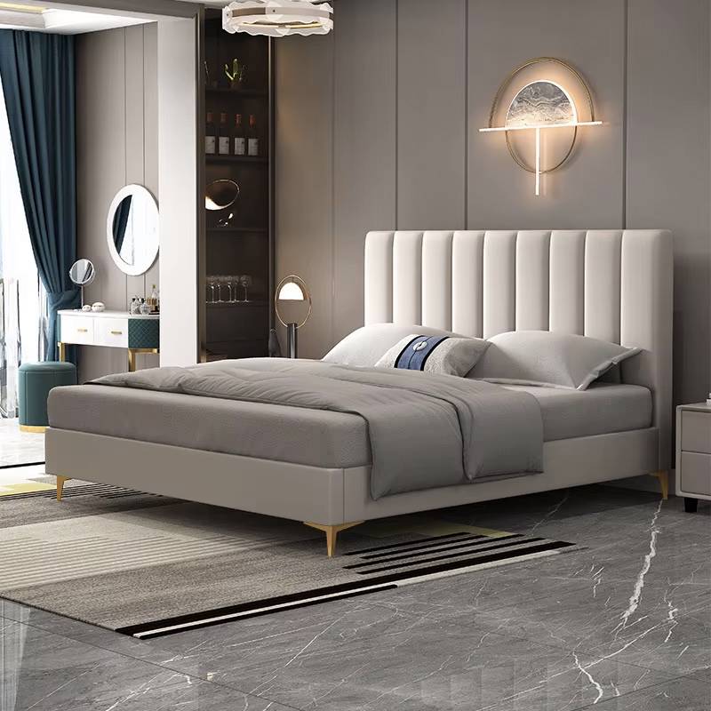 Modern Cream White Leather Upholstered Storage Bed king Size Bed