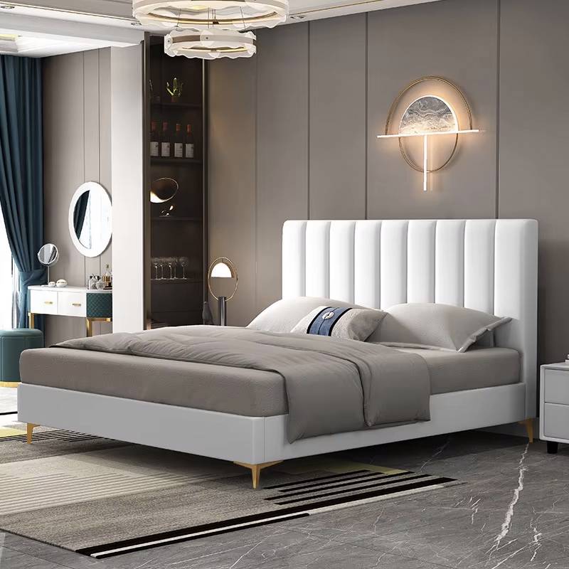 Modern Cream White Leather Upholstered Storage Bed king Size Bed