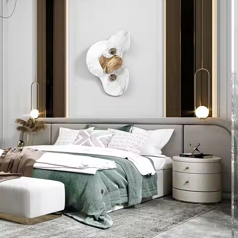 Italian Latest Modern Bedroom Set Furniture Light Luxury Velvet Fabric Double Be