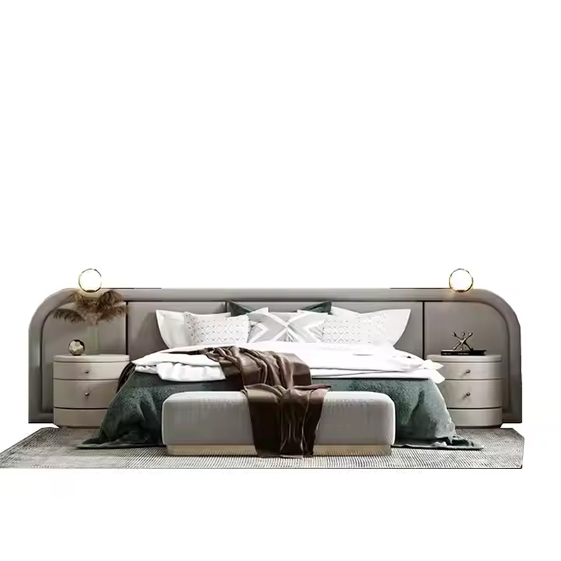 Italian Latest Modern Bedroom Set Furniture Light Luxury Velvet Fabric Double Be
