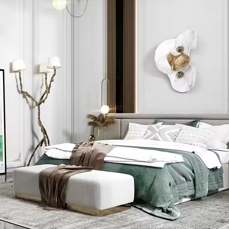 Italian Latest Modern Bedroom Set Furniture Light Luxury Velvet Fabric Double Be