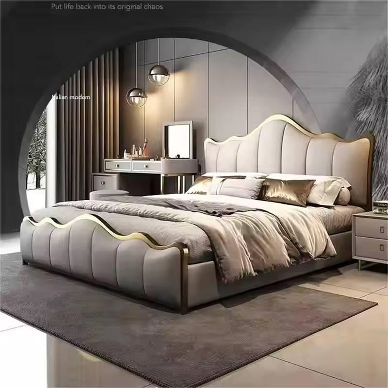 Light Luxury Modern Bed Italian Simple Double Bed Master Bedroom Storage Leather