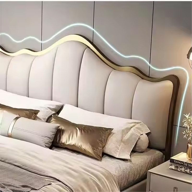 Light Luxury Modern Bed Italian Simple Double Bed Master Bedroom Storage Leather