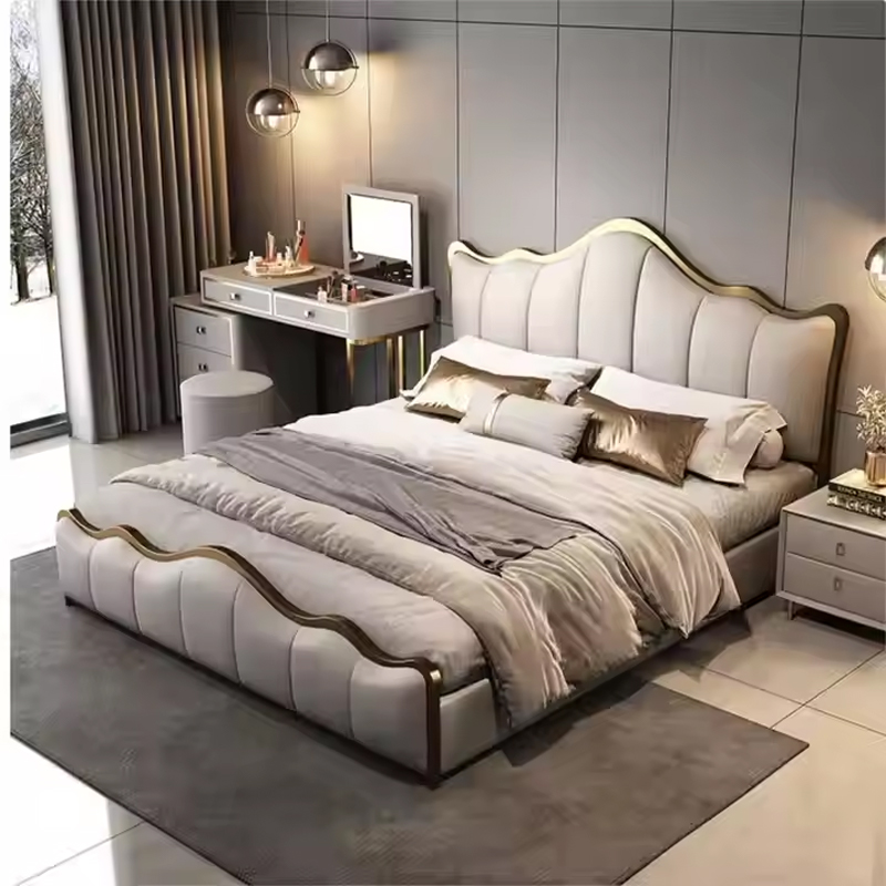 Light Luxury Modern Bed Italian Simple Double Bed Master Bedroom Storage Leather