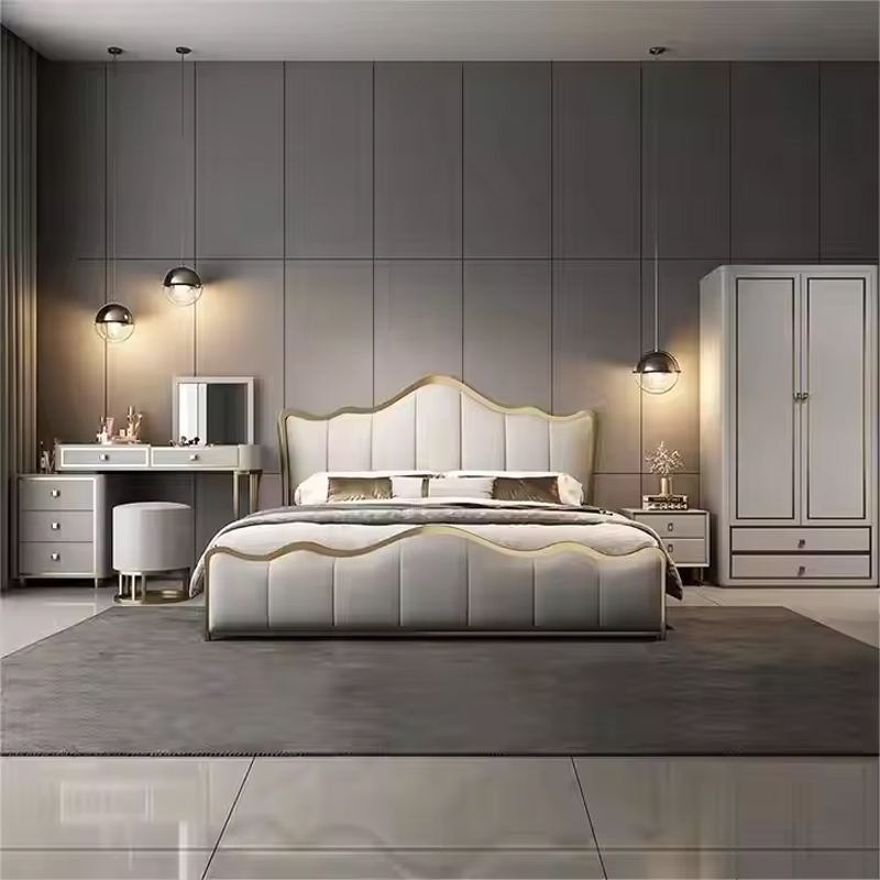 Light Luxury Modern Bed Italian Simple Double Bed Master Bedroom Storage Leather