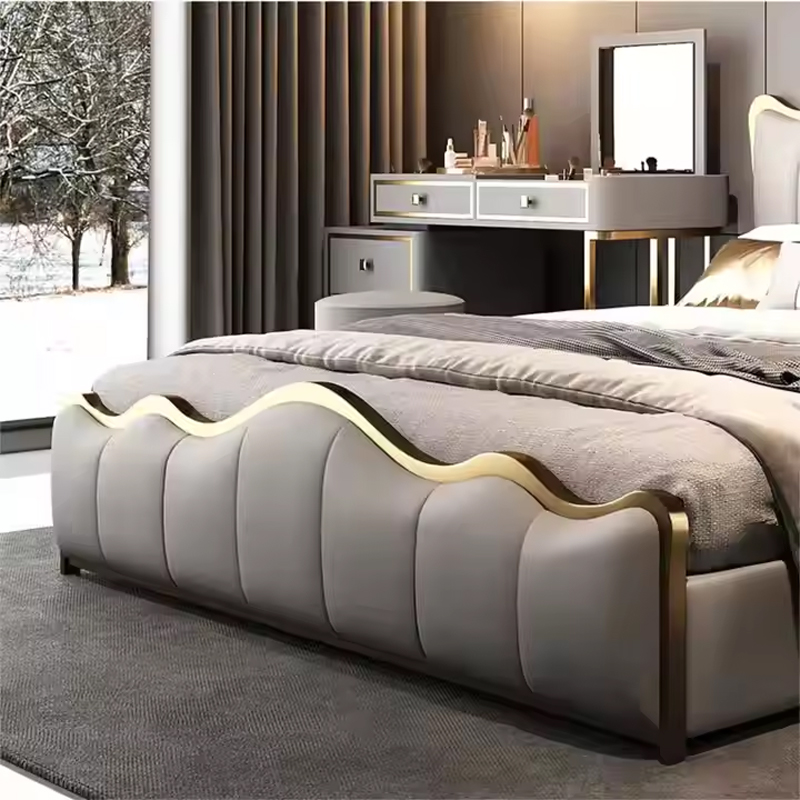 Light Luxury Modern Bed Italian Simple Double Bed Master Bedroom Storage Leather