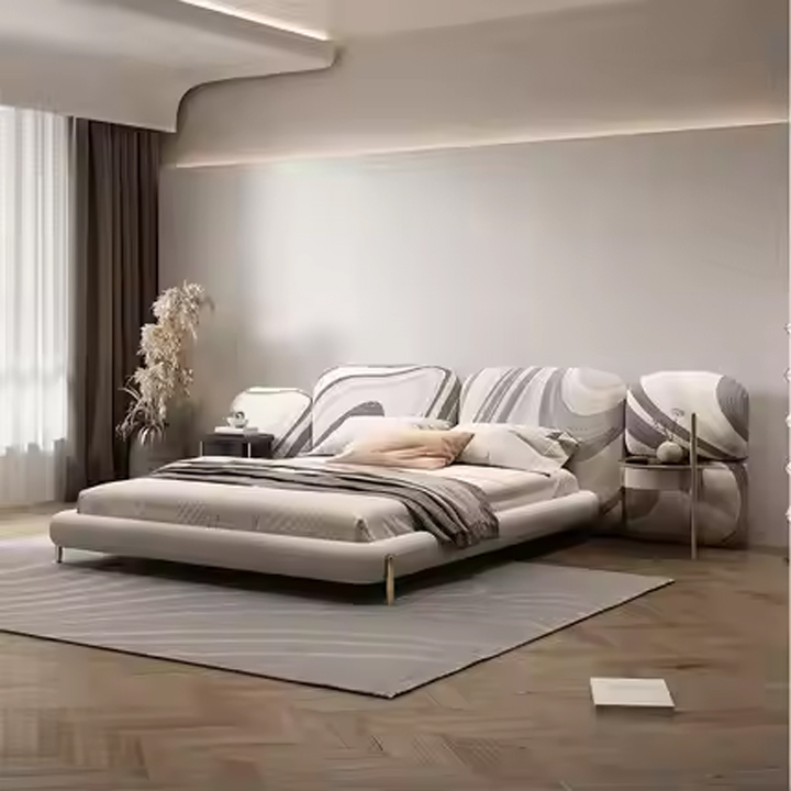 Wholesale Hotel Bedroom Furniture Set Double king Size Luxury Fabric Wooden Up-h