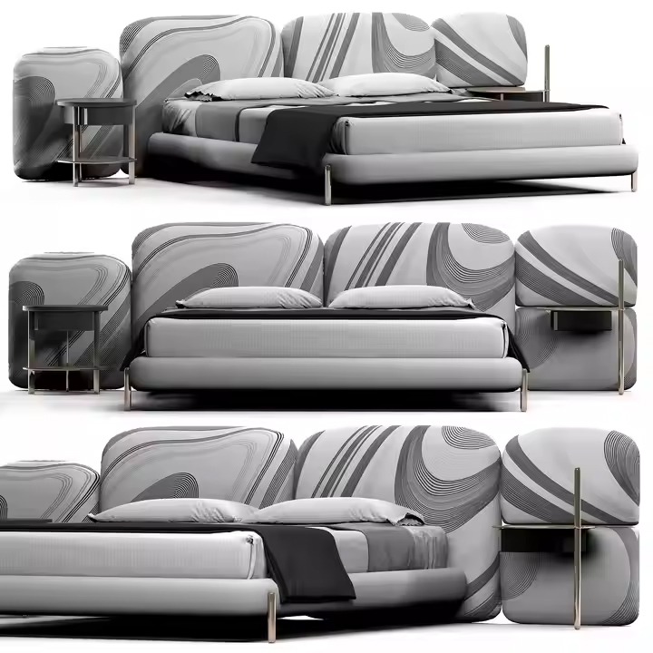 Wholesale Hotel Bedroom Furniture Set Double king Size Luxury Fabric Wooden Up-h