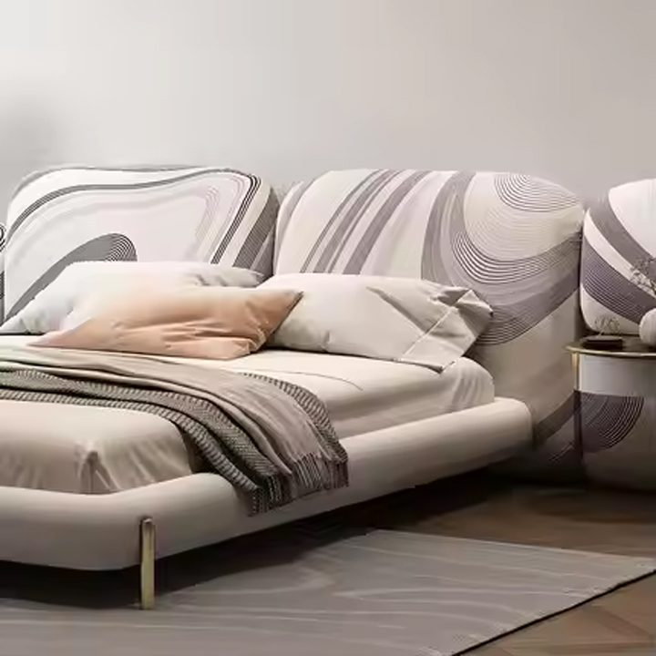 Wholesale Hotel Bedroom Furniture Set Double king Size Luxury Fabric Wooden Up-h