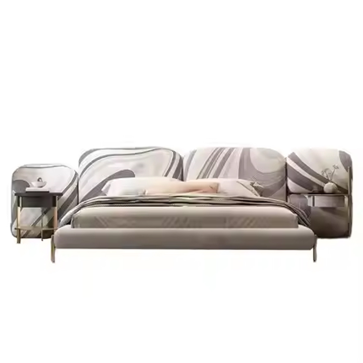 Wholesale Hotel Bedroom Furniture Set Double king Size Luxury Fabric Wooden Up-h