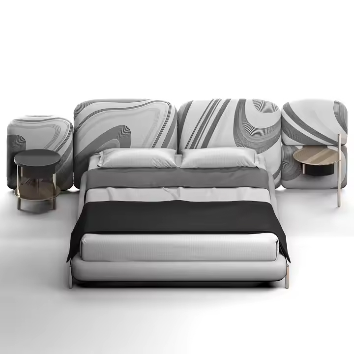 Wholesale Hotel Bedroom Furniture Set Double king Size Luxury Fabric Wooden Up-h